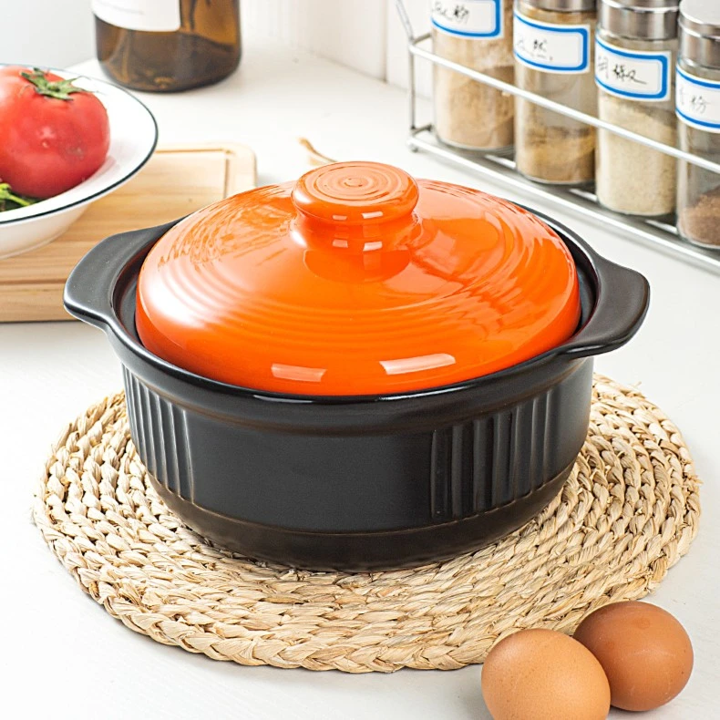 康舒砂锅炖锅耐高温家用燃气煲汤锅耐热明火专用黑橙色【自营】