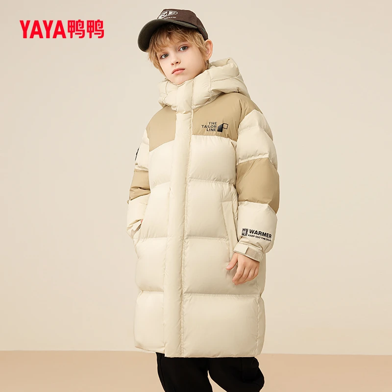 鸭鸭童装羽绒服男童2023冬季新款中长款连帽儿童滑雪服保暖外套C