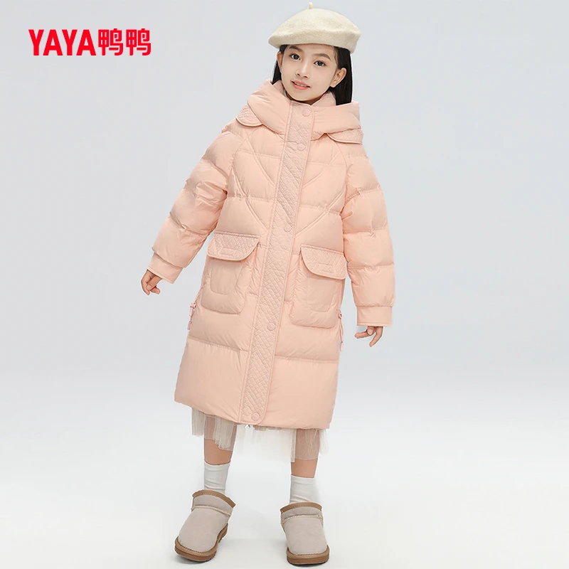 鸭鸭童装羽绒服女童2024冬季新品中大童长款加厚儿童连帽保暖外套
