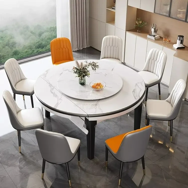 岩板餐桌椅伸缩折叠组合家用小户型现代简约吃饭桌子轻奢可变圆桌