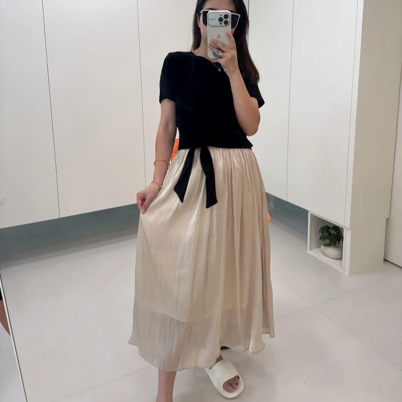 高腰垂感流纱裙半身裙女夏季薄款2024新款a字气质白色百褶中长裙