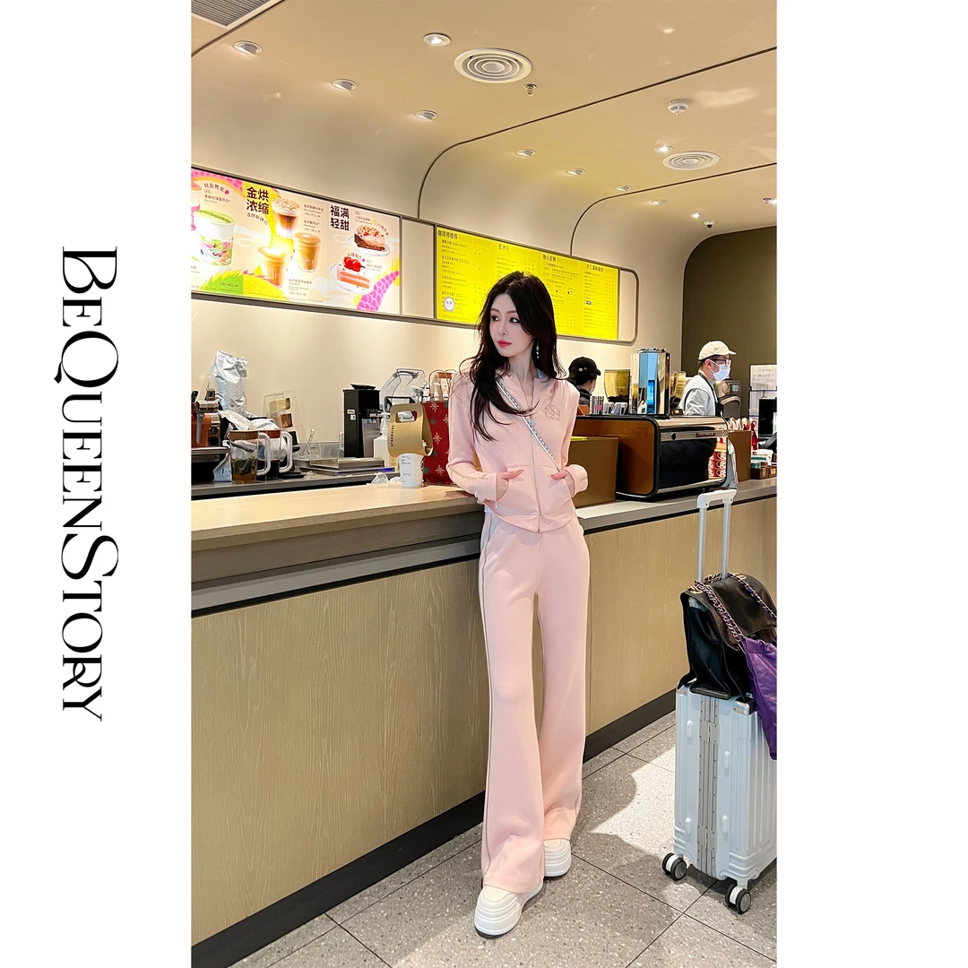 余潇潇【法式街头】法式尤莱特减龄气质休闲百搭烫钻运动连帽套装