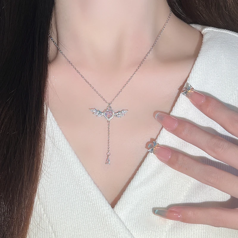 YQJR 钛钢项链 天使之心项链女轻奢在逃公主爱心锁骨链丘比特颈链