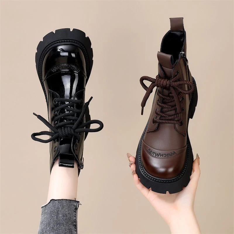 真皮马丁靴女英伦风2024秋冬新款低帮时尚厚底增高显瘦加绒小短靴