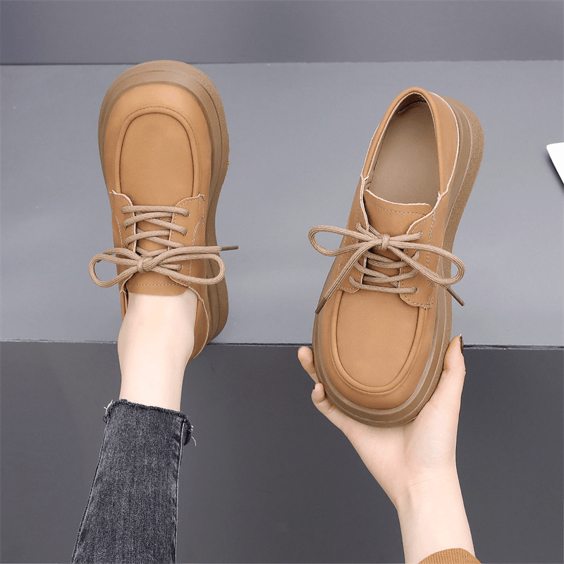 美拉德系带小皮鞋平底网红复古风乐福鞋女2024春季新款英伦风软底