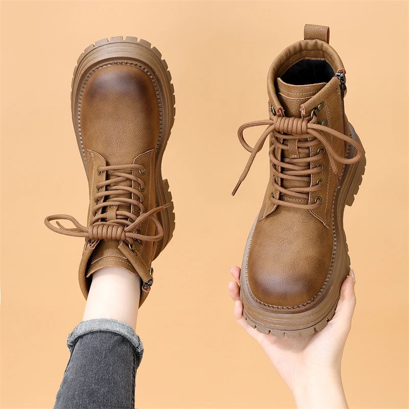 马丁靴女2025年秋冬季新款加绒厚底真皮复古大黄靴子英伦风小短靴