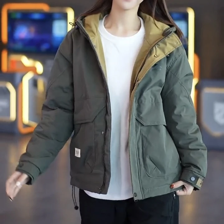 男士连帽宽松百搭保暖夹克外套时尚休闲印花秋冬潮流加厚棉服1091