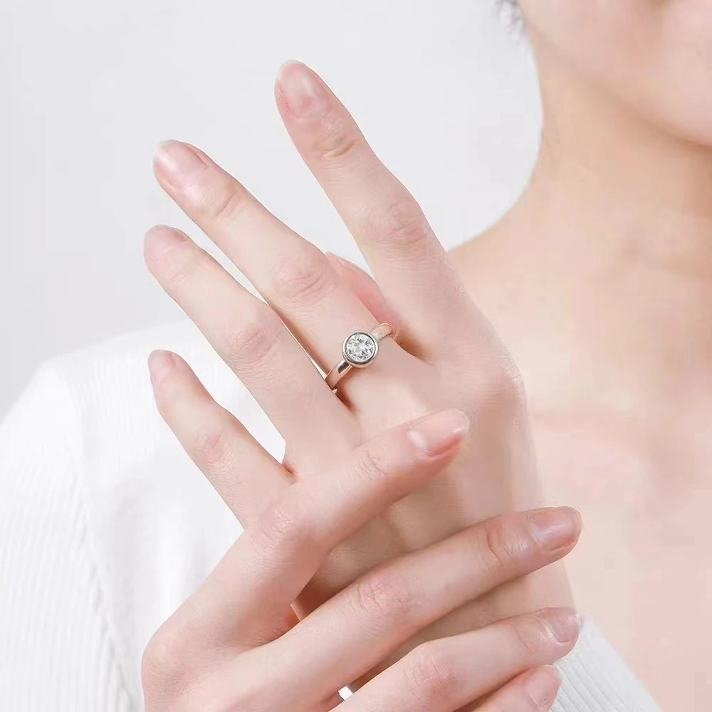 925银莫桑石戒指 泡泡戒指女款女士时尚结婚镶嵌莫桑戒气质百搭