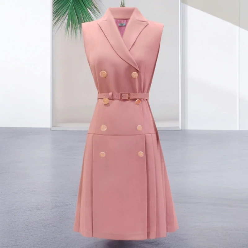 【静一 一专属】清仓马甲春秋马甲连衣裙粉色风衣裙气质