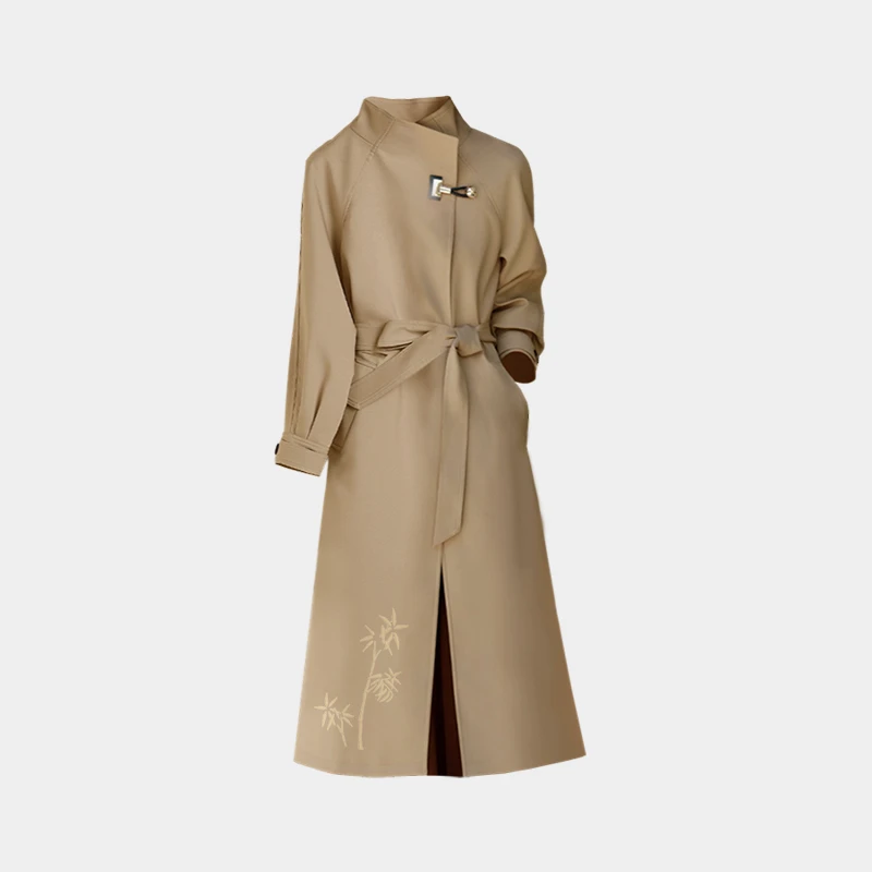 2025春款高级立领刺绣款风衣女士春秋季气质百搭显瘦中长款7830