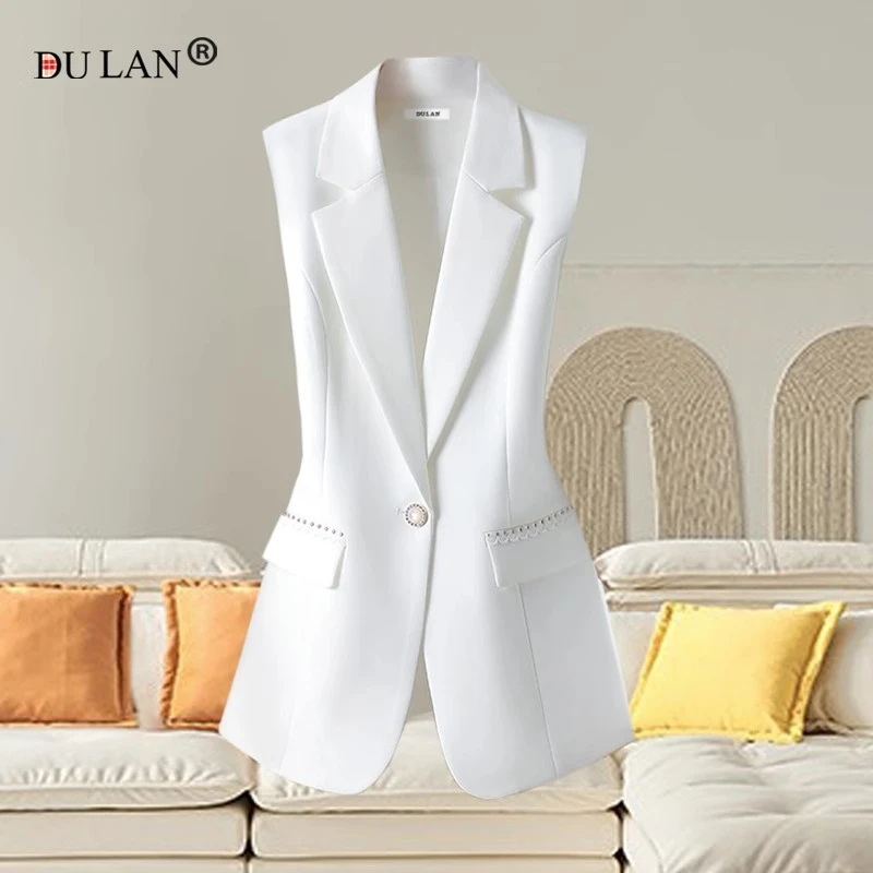白色西装马夹女新款2025春夏高级时尚无袖修身百搭小香风马甲7355