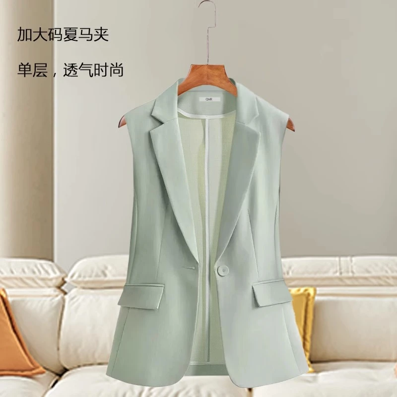 夏季薄无袖西装马甲女款加大码雪纺外套气质通勤马夹2025新款7329