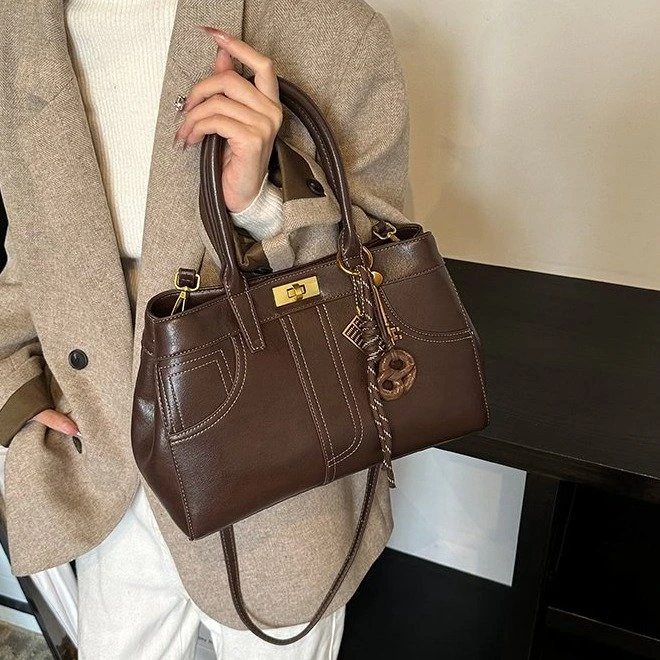 单肩斜挎大容量气质简约包包高级感百搭手提包1801咖