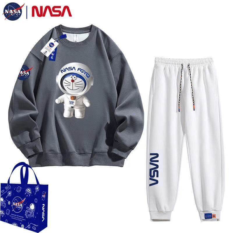 NASA联名潮流男生哆啦A梦FG宇航员圆领卫衣束脚裤休闲套装一整套