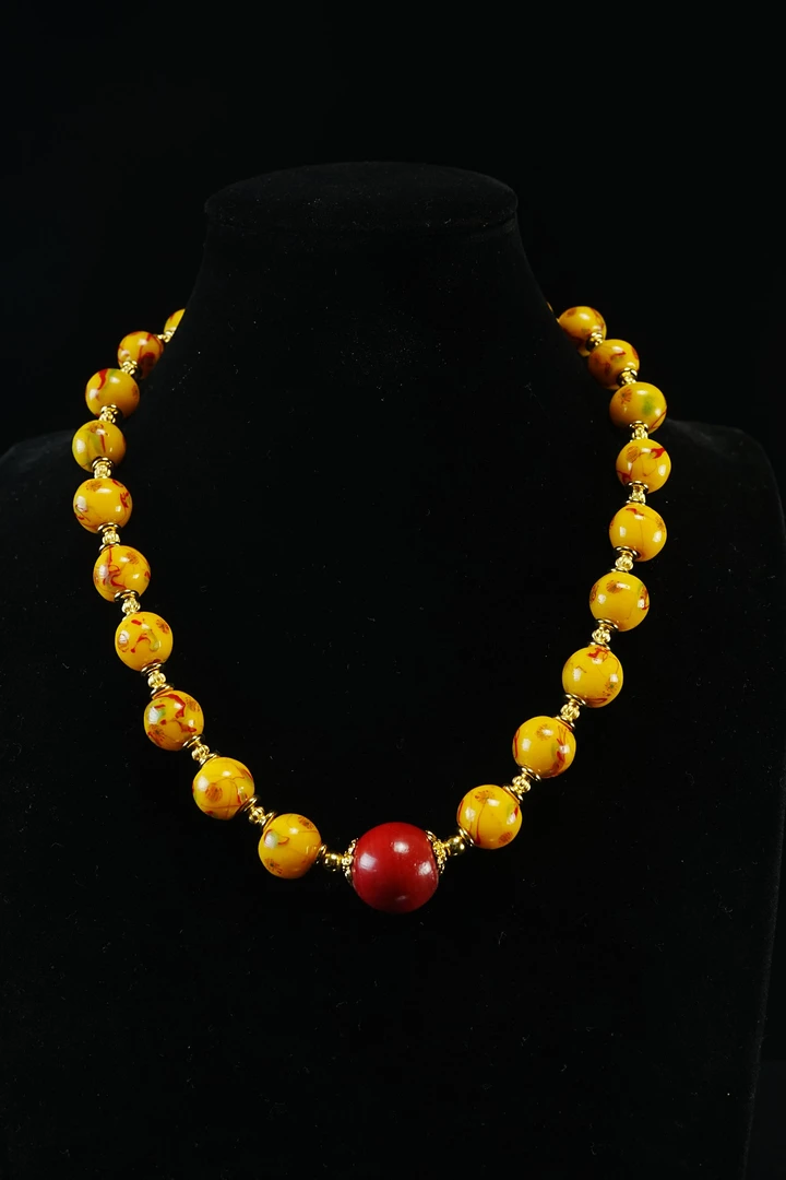 铜合金项链 【桃灼原创】鸡油黄凤眼百搭轻奢项链时尚简约金色经典