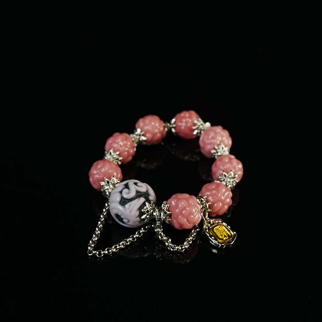 钛钢琉璃手链 【桃灼设计】玫瑰雕刻手串轻奢复古甜美