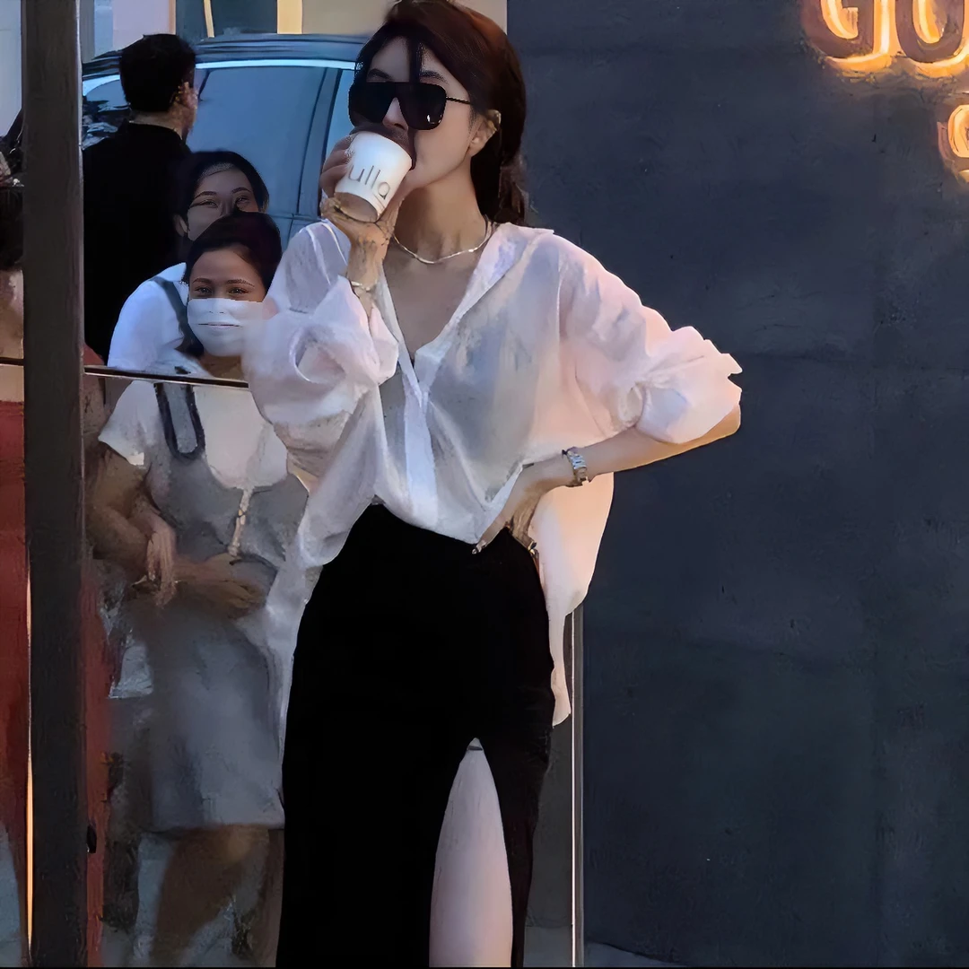 后背绑带开衫时尚衬衫防晒衣 百搭褶皱开叉半身裙 时尚美背休闲