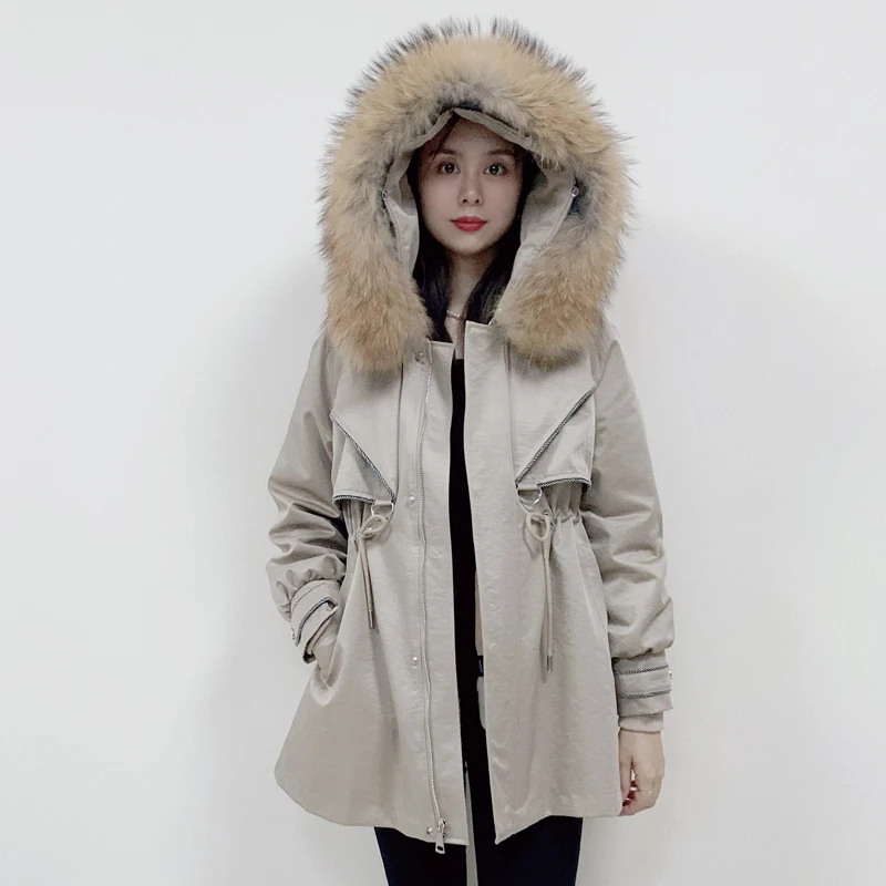 断码中长款冬季百搭时尚女款派克服貉子毛领保暧