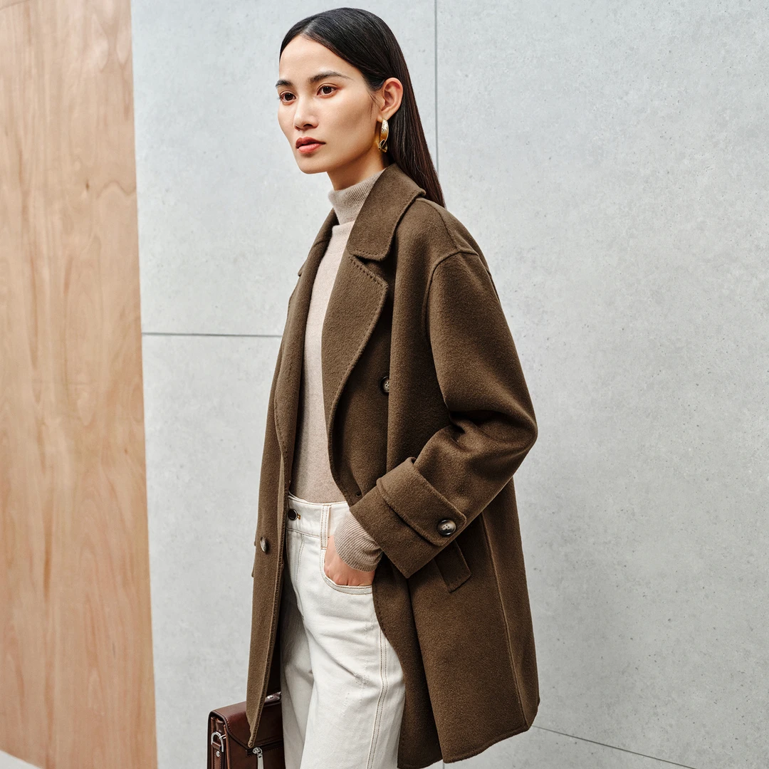 恩裳秋冬新款时尚保暖羊绒手感精纺绵羊毛通勤毛呢外套9C62580100