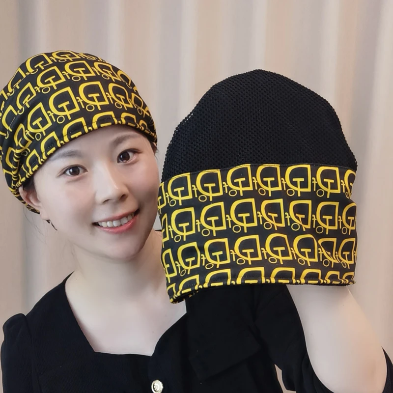 DTof字母包头帽女秋冬新款双层不加绒保暖盘花帽子妈妈帽遮白发