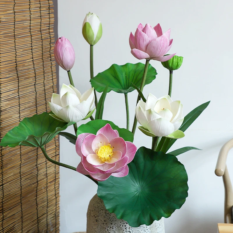 高档中式手感仿真花荷花摆件莲花假花观音花睡莲供花装饰花国风