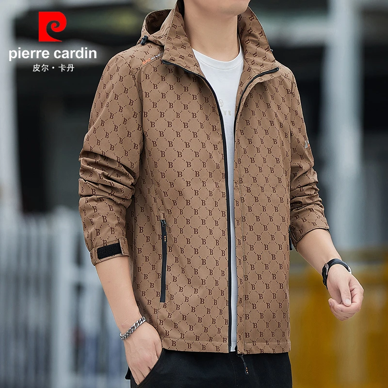 皮尔卡丹男士休闲夹克外套2024春秋季新款宽松防风户外冲锋衣外套