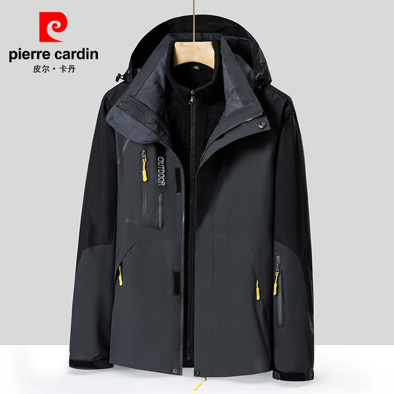 皮尔卡丹户外冲锋衣男女同款三合一可拆卸防风防水加厚秋冬季外套