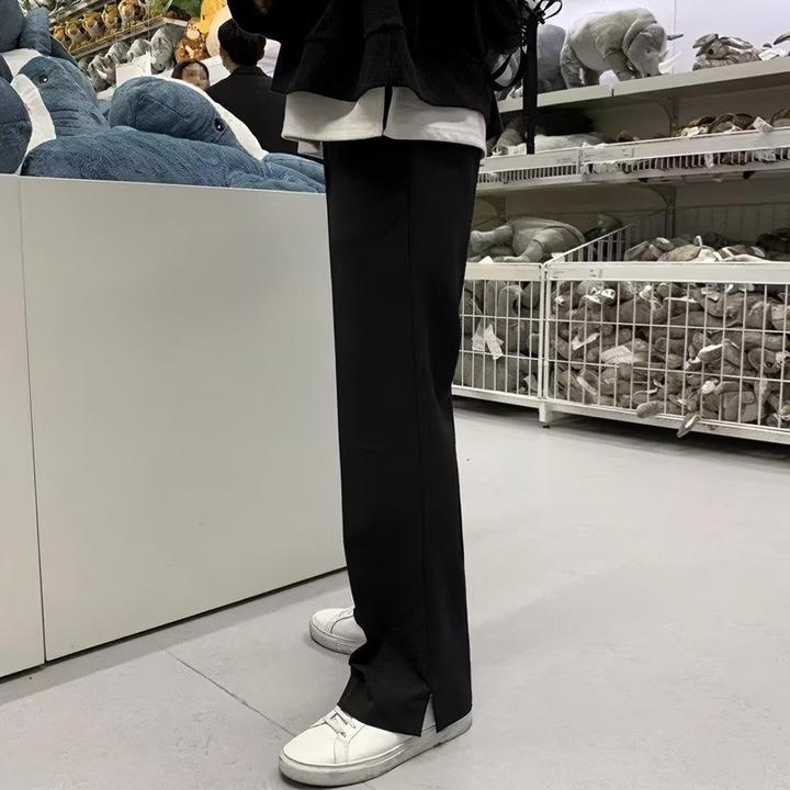 垂感DK男士西装休闲裤直筒黑色显瘦休闲长裤子开叉裤脚拖地阔腿裤