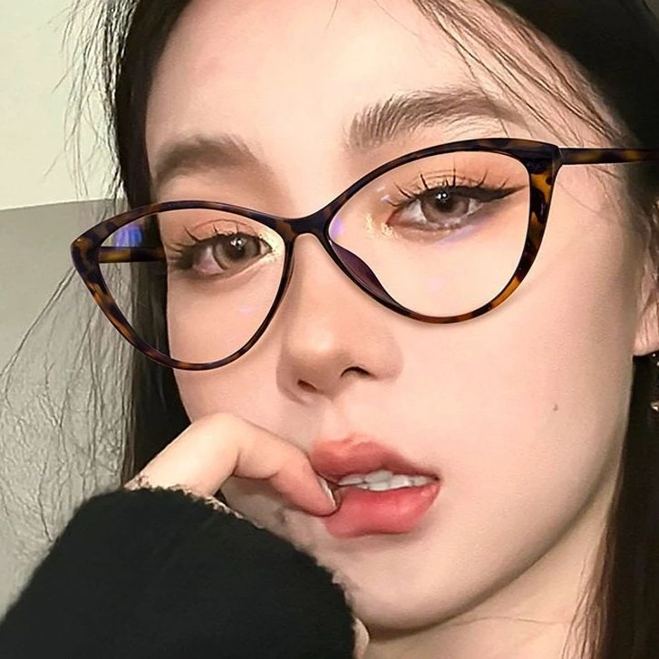 个性复古玳瑁色护眼菱形脸猫眼豹纹镜架时尚潮流小众超轻平光镜