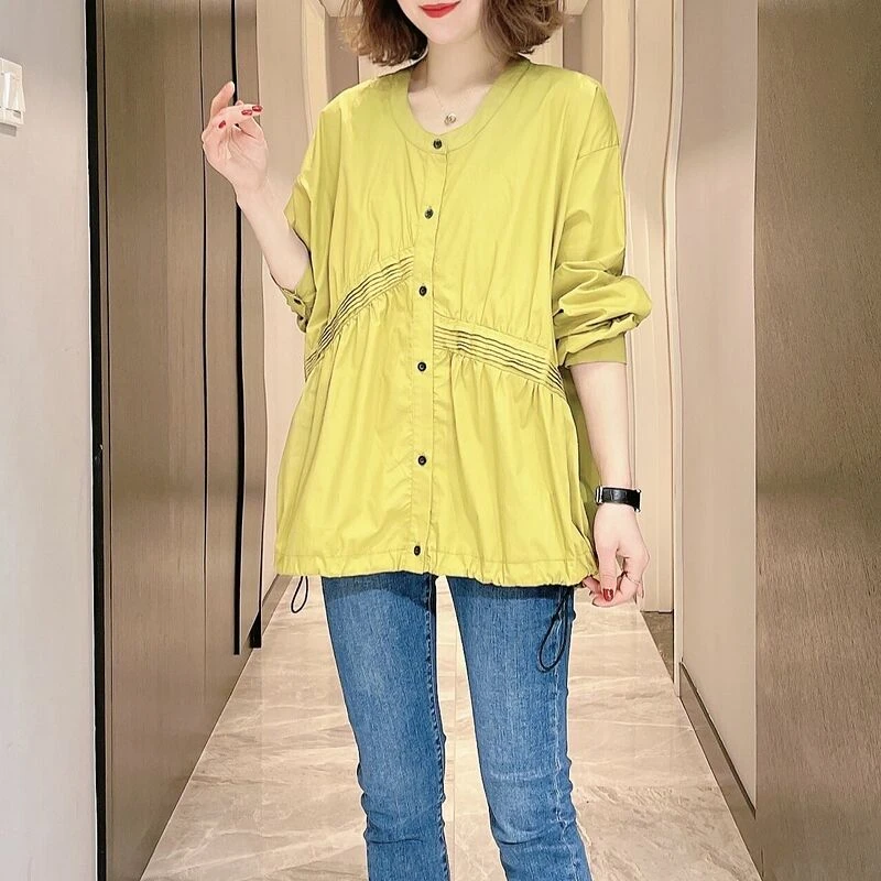 【定制款】欧洲站圆领衬衫女春秋新款长袖大码宽松衬衣秋装上衣