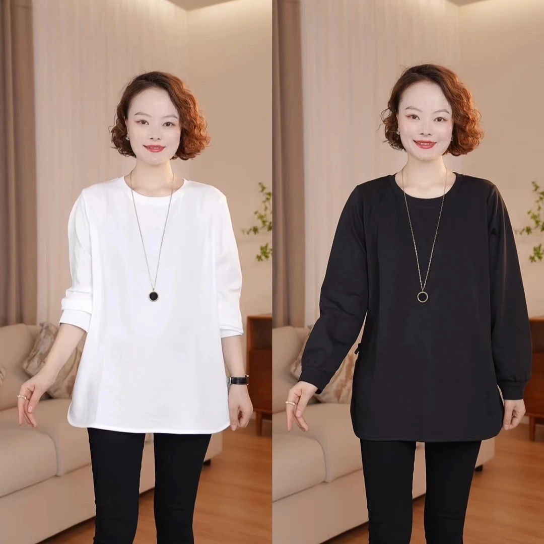 【定制】休闲百搭打底衫女春秋圆领大码宽松卫衣秋季女装上衣