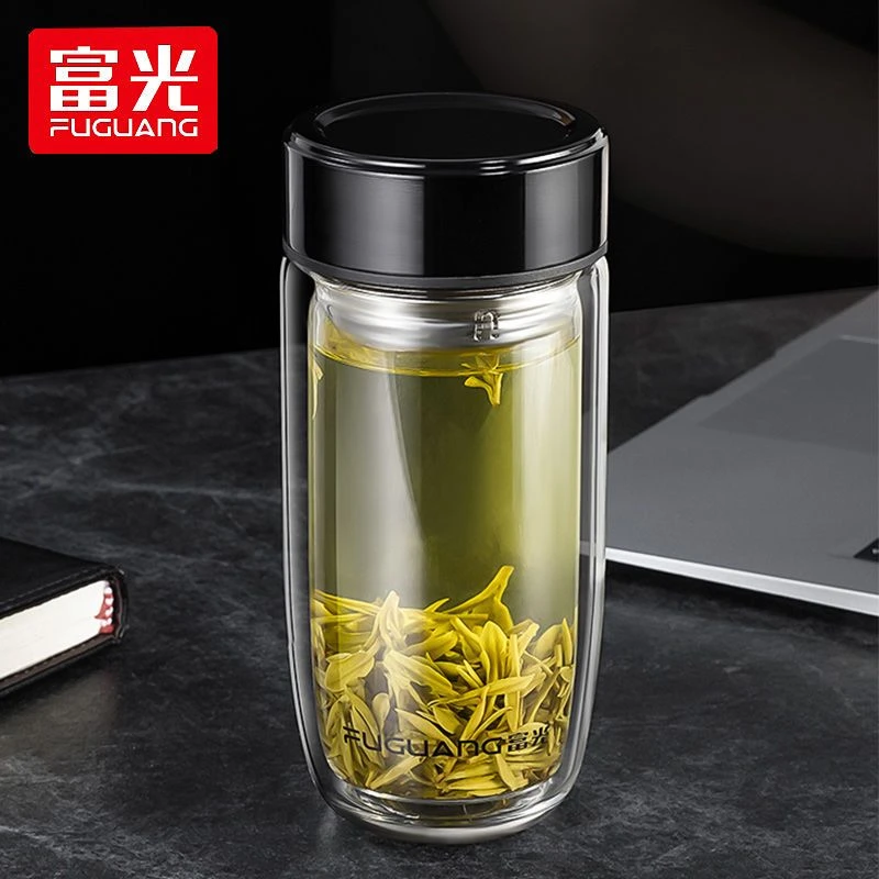 富光水杯玻璃杯男士双层加厚便携茶水分离车载办公家用泡茶杯子xq