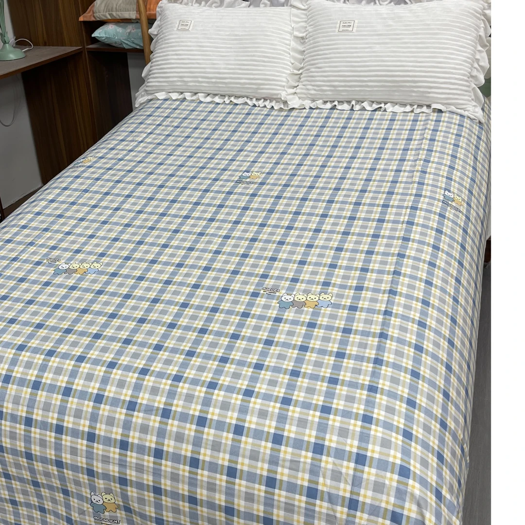 2米*2.45米床单，四季款 加厚加密棉帆布 密实贴身透气【蓝小格】