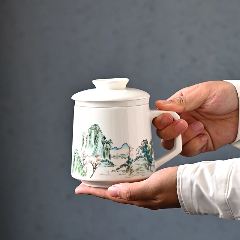 秋香茶具  山水办公杯过滤茶水分离单个陶瓷茶-1386-2400