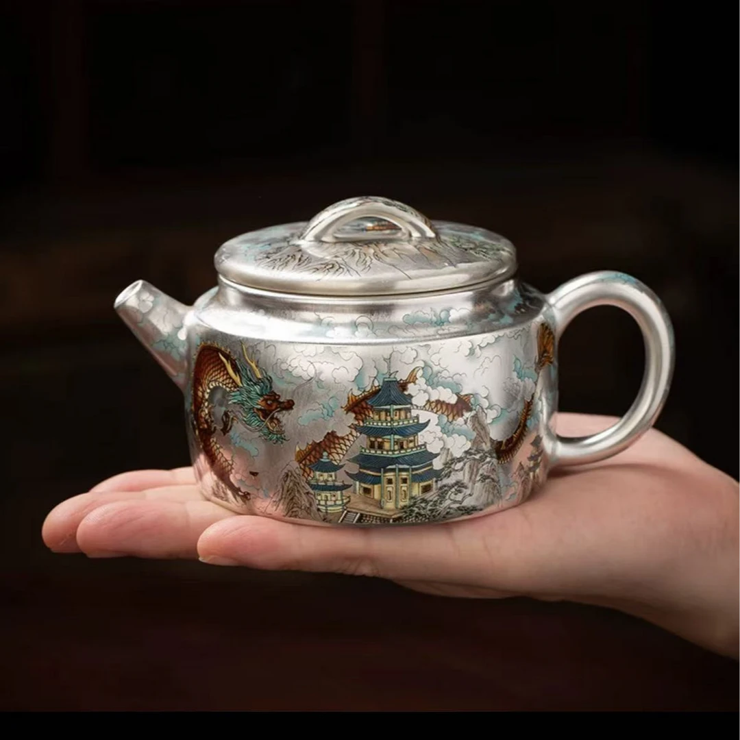 秋香茶具 龙凤汉瓦瓷胎包银壶-