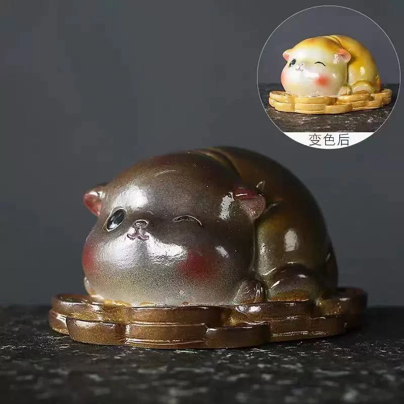 可乐瓷器 创意树脂遇热变色招财猫茶宠桌面茶宠摆件-4911
