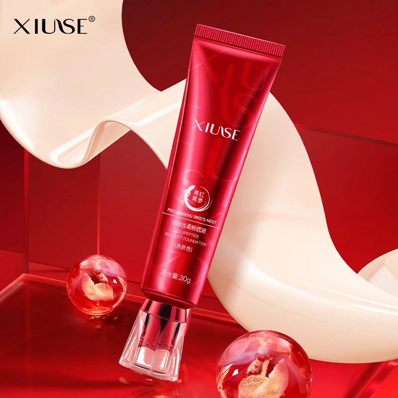 XIUSE秀瑟红参燕窝多肽丝柔粉底液细腻丝滑遮瑕不易脱妆轻薄持久