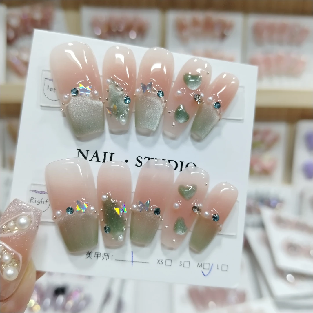 【绿精灵蝴蝶】新款手工穿戴甲长款美甲贴片短款