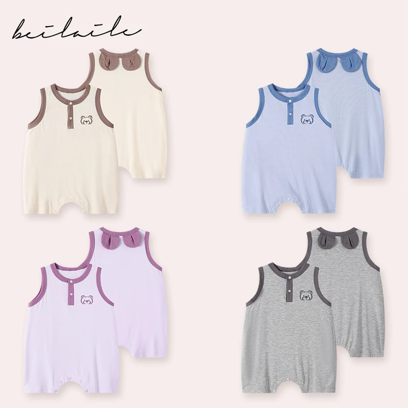 婴儿连体背心夏季薄款无袖背心平角哈衣男女宝宝夏装轻薄透气爬服