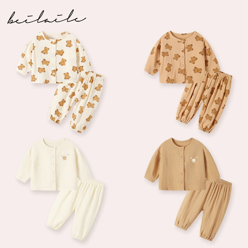 【满满小熊熊纱布睡衣套装】宝宝纱布睡衣婴儿春夏装婴幼儿春秋