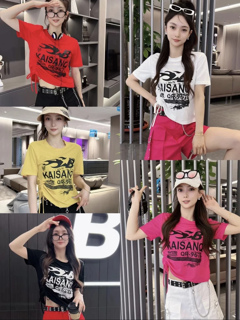 NH1157#夏季新品冰丝印花抽绳半袖