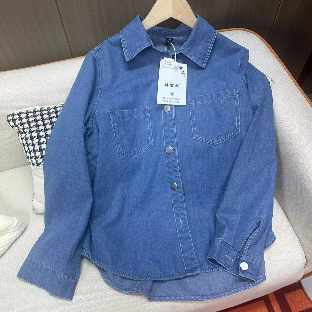【小个子专属】牛仔衬衣女秋季新款韩版宽松打底复古长袖叠穿衬衫衣
