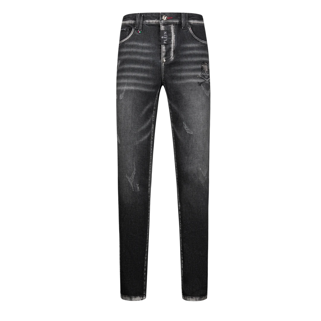 PINK PLEIN珍妮专属K004老钱风系列PP牛仔裤男修身裤破洞烫钻简约