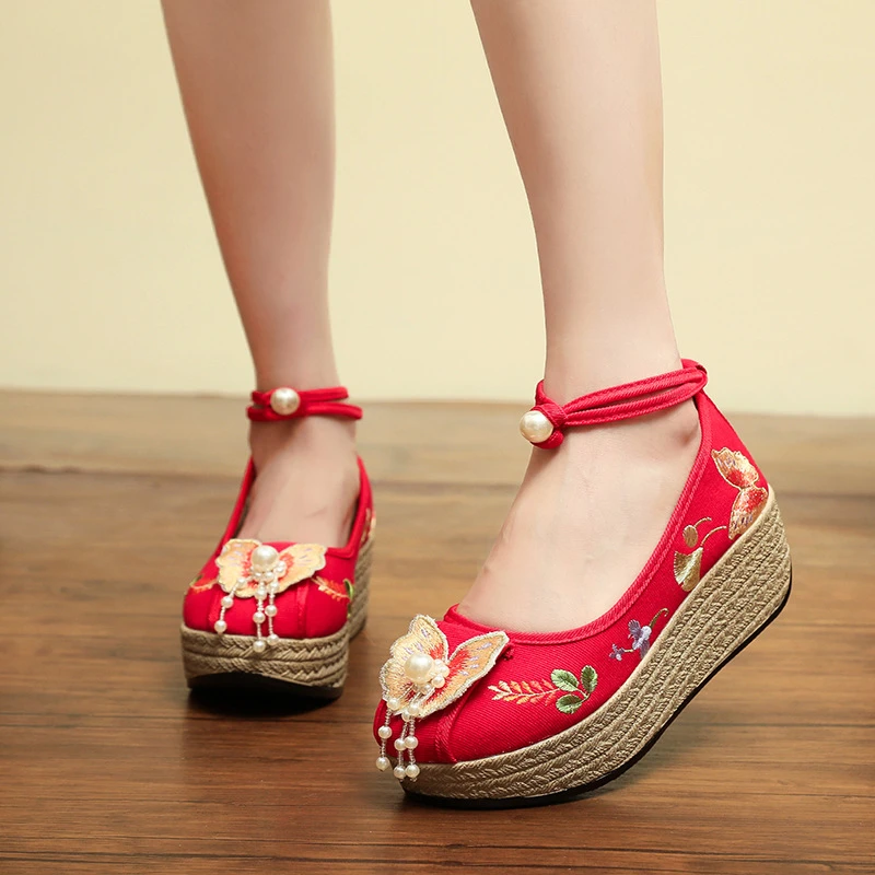 【汉诺依]1618-109高跟鞋汉服鞋单鞋绣花布鞋古风国风民族风春秋女