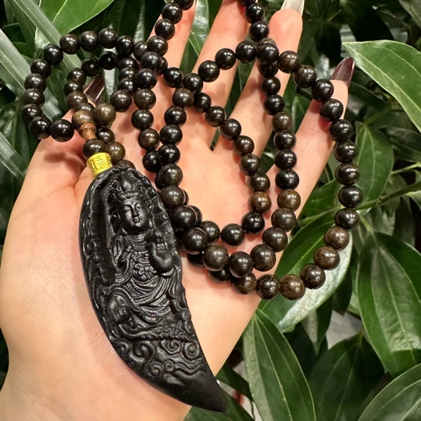 沉香脖挂链吊坠男女月牙观音