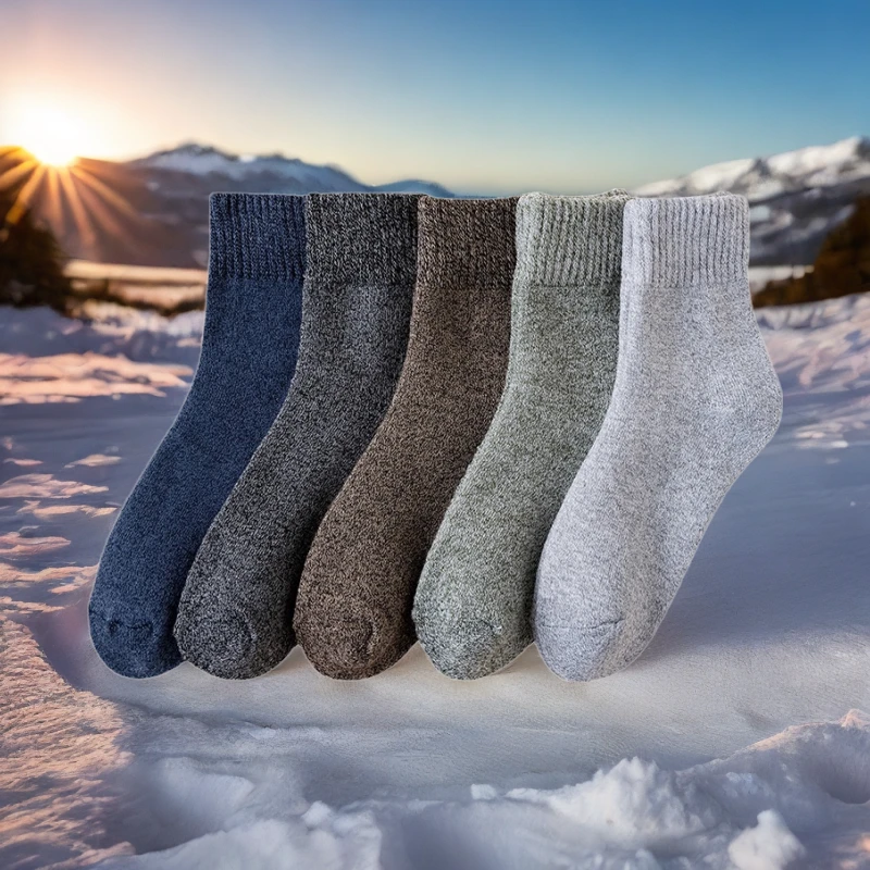男冬季毛圈袜加厚纯色中筒袜并线毛巾袜二杠袜