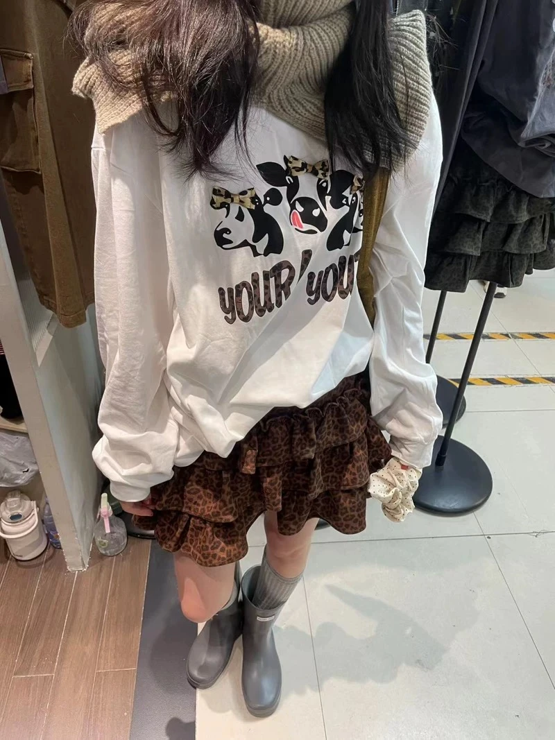 新秋款韩系时尚蝴蝶结字母印花套头宽松长袖圆领T恤上衣