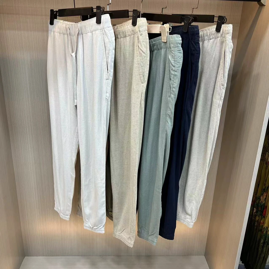 亚麻面料 不易皱 男士松紧腰宽松大码麻料裤子 休闲裤