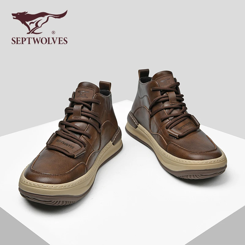 七匹狼休闲男鞋春季新款皮鞋英伦风复古百搭男士复古马皮休闲板鞋