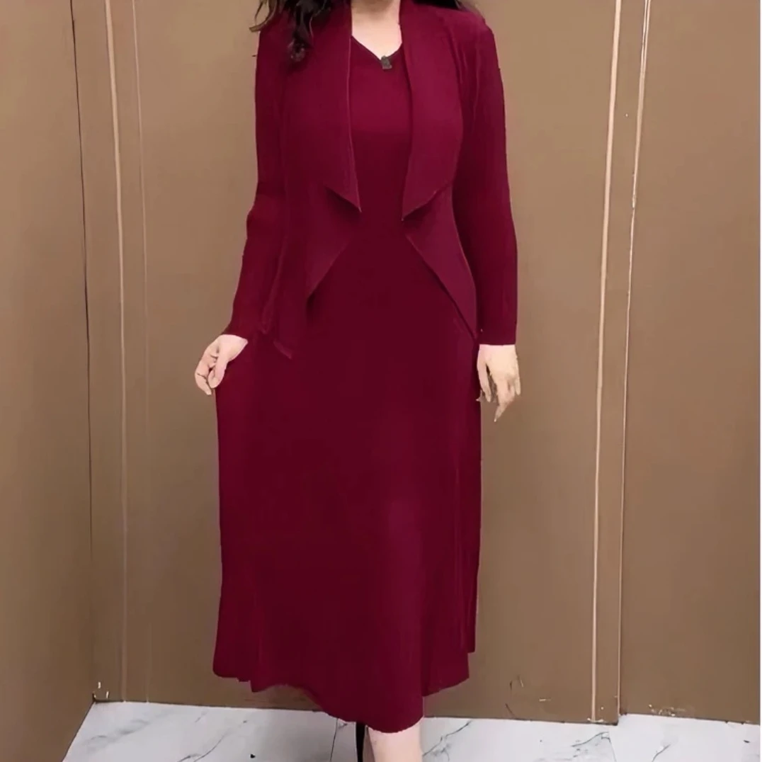 【柴老火】新两件套褶皱连衣裙套装时尚简约轻便百搭显瘦【套装时尚】